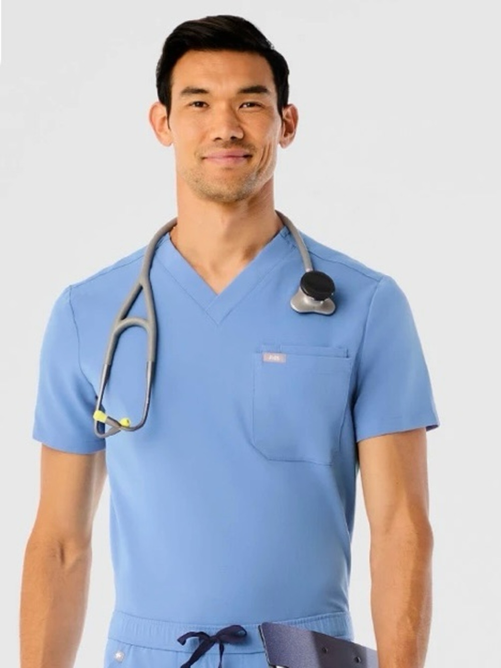 Figs Men's Leon V-Neck Scrub Top in Ceil Blue
